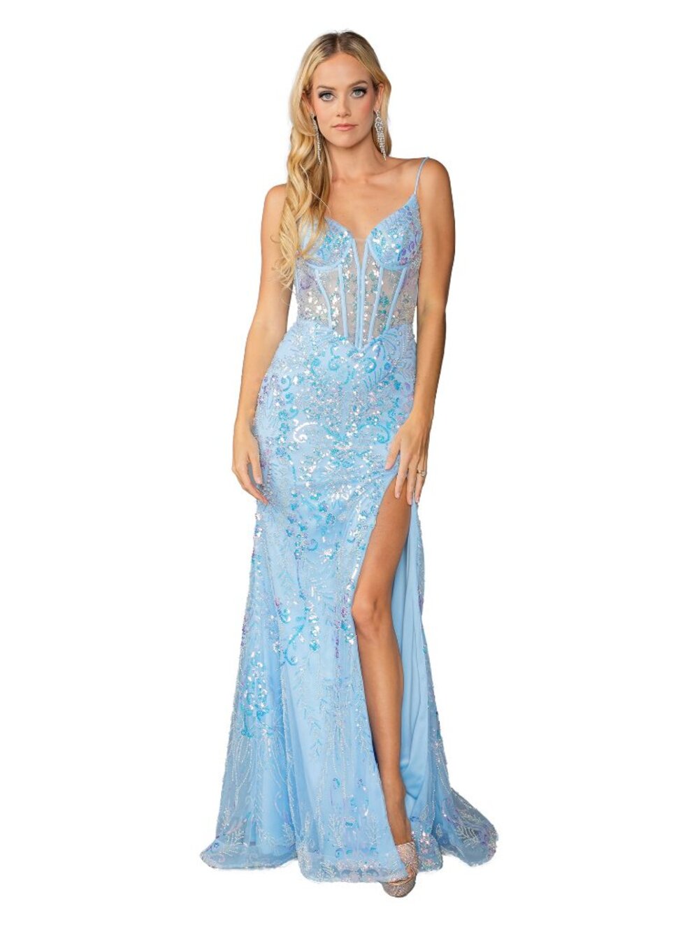 NEW BAHAMA BLUE Beaded Prom Gown Floor Length With Slit 4422
